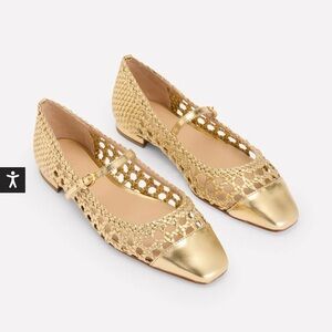 Boden Woven Penelope Mary Jane Flats - Gold, size 37